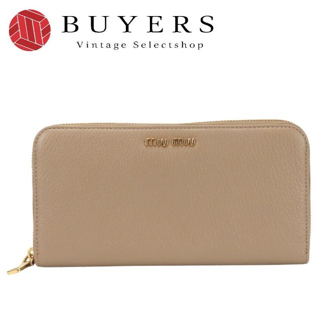 美品】miumiu ミュウミュウ レザー ラウンドファスナー 長財布 ピンク