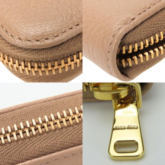 中古 美品 ミュウミュウ 長財布 ラウンドファスナー 5M0506 レザー CAMMEO ピンクベージュ ゴールド金具 くすみカラー シンプル 小物 レディース 女性 MIUMIU_7