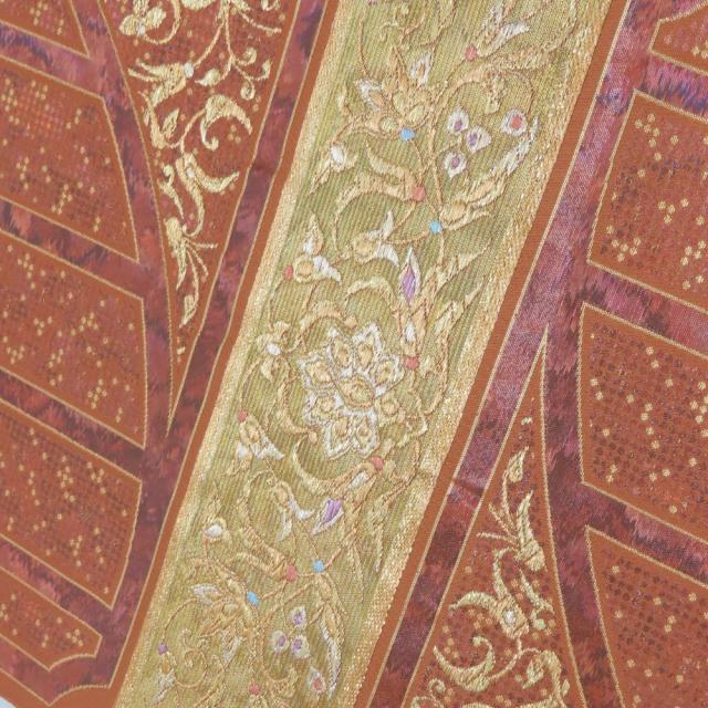 中古 袋帯 正絹(金銀糸除く) ブラウン 洒落 和装 呉服 和服 きもの レディース 女性 中古 袋帯 正絹(金銀糸除く) ブラウン 洒落 和装 呉服 和服 きもの