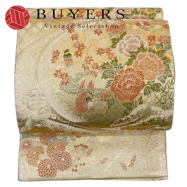 中古 袋帯 正絹(金銀糸除く) ゴールド オレンジ フォーマル 和装 呉服 和服 きもの レディース 女性