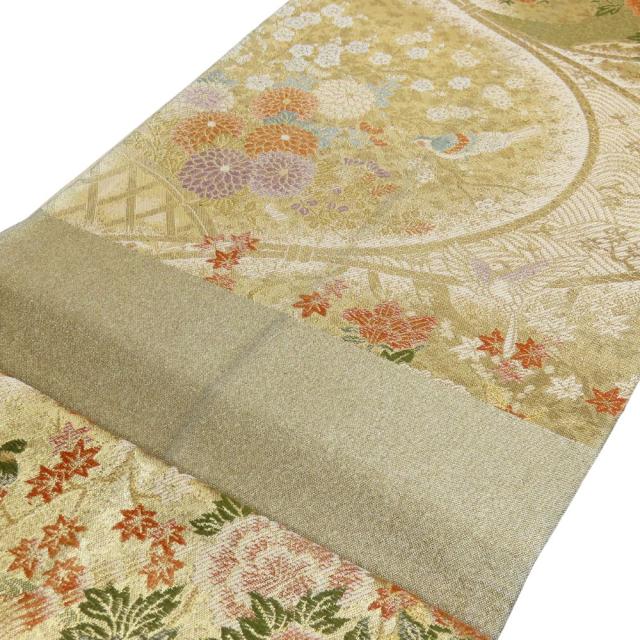中古 袋帯 正絹(金銀糸除く) ゴールド オレンジ フォーマル 和装 呉服