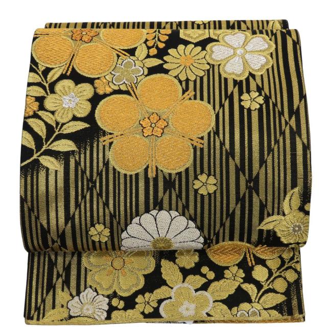 中古 袋帯 正絹(金銀糸除く) 黒 金 フォーマル 和装 呉服 和服 きもの