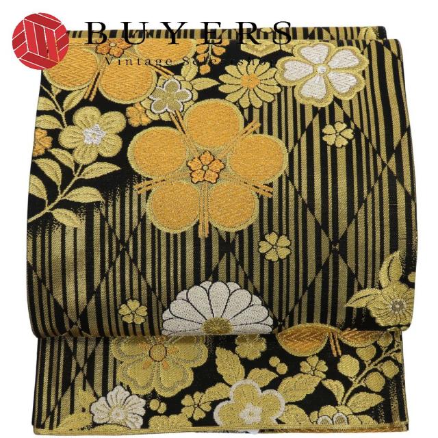中古 袋帯 正絹(金銀糸除く) 黒 金 フォーマル 和装 呉服 和服 きもの レディース 女性