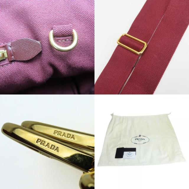 中古 プラダ トートバッグ カナパ B2642O スタッズ キャンバス アマラント ワインレッド系 ゴールド金具 2WAY 斜め掛け 肩掛け ショルダー ビジュー レディース 女性 PRADA_8