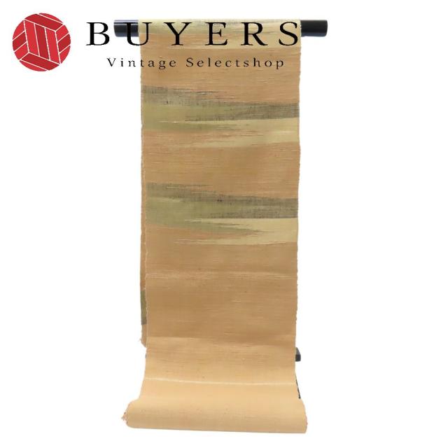 中古 名古屋帯 八寸 正絹 ベージュ 紬 未仕立て品 リメイク 和装 呉服 和服 きもの レディース 女性