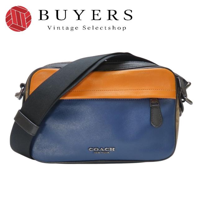 中古 コーチ ショルダーバッグ 89899 カメラバッグ シグネチャー レザー PVC ネイビー マルチカラー 2WAY 斜め掛け 普段使い カジュアル メンズ 男性 COACH