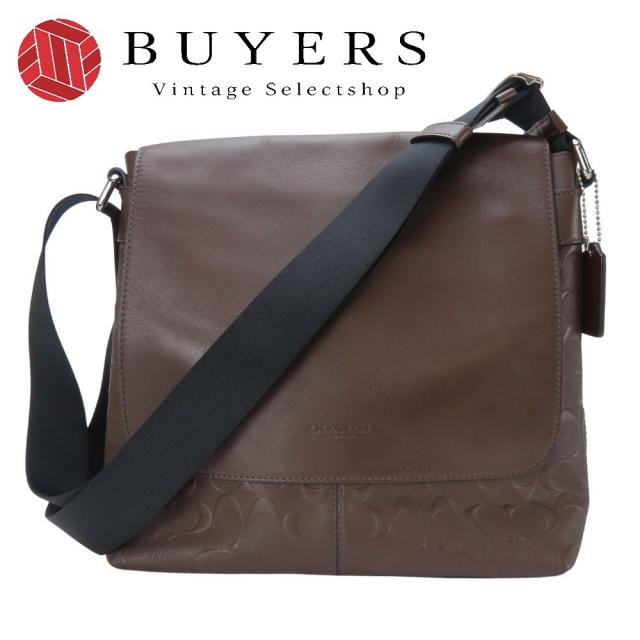 中古 コーチ ショルダーバッグ F72220 シグネチャー レザー ブラウン シルバー金具 斜め掛け 肩掛け 型押し 普段使い メンズ 男性 COACH