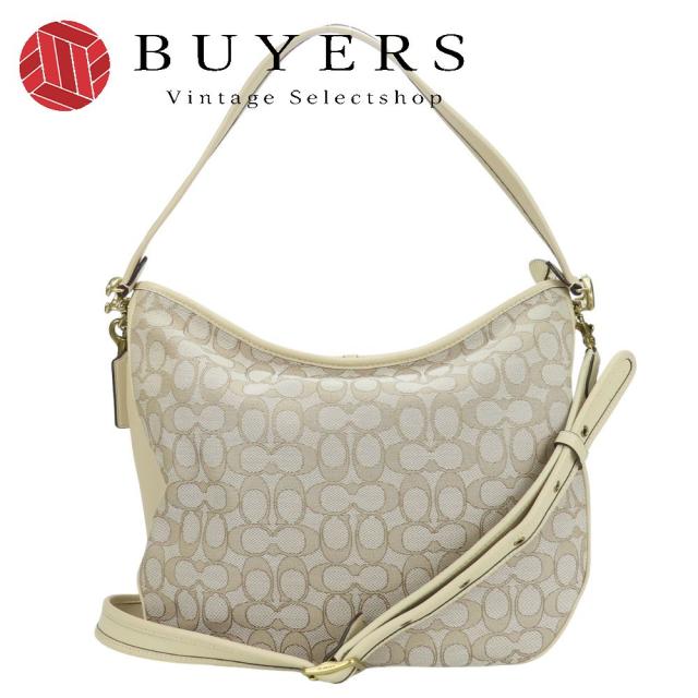 中古 コーチ ショルダーバッグ ソフト タビー ホーボー C6659 シグネチャー レザー キャンバス アイボリー ベージュ ゴールド金具 2WAY 斜め掛け 肩掛け カジュアル 普段使い レディース 女性 COACH