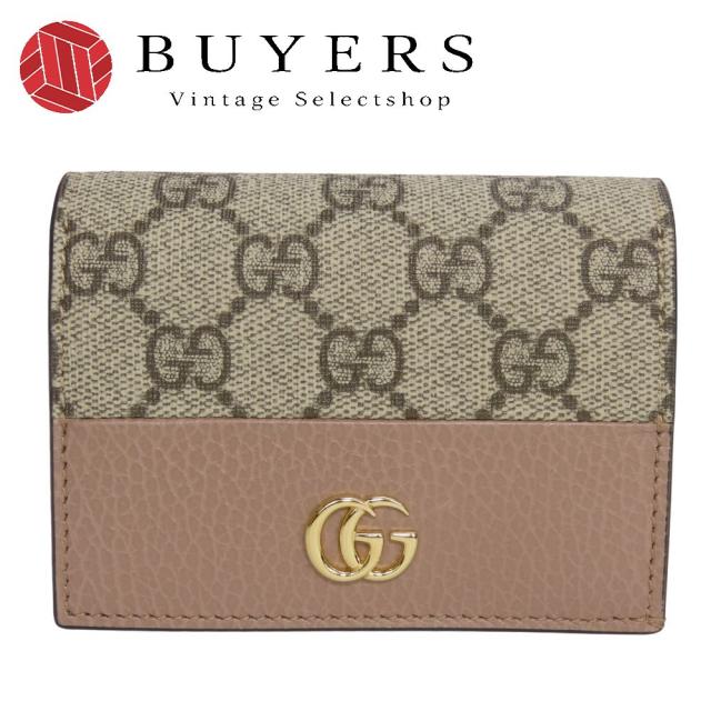中古 極美品 グッチ 二つ折り財布 658610 GGマーモント GGスプリームキャンバス レザー ダスティングピンク ベージュ ゴールド金具 バイカラー コンパクトウォレット レディース 女性 GUCCI