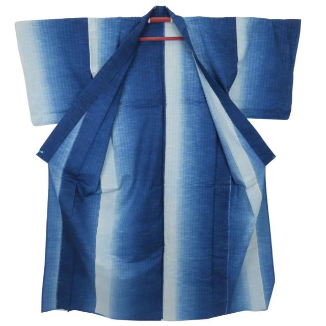 中古 浴衣 綿 ブルー ホワイト お洒落 グラデーション 和装 呉服 和服