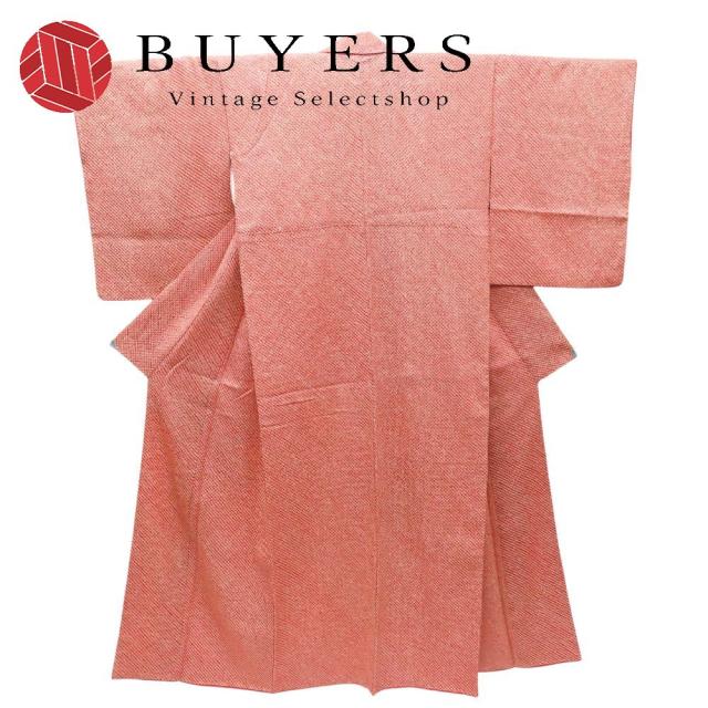 中古 小紋 総絞り 正絹(金銀糸除く) ポリエステル レッド 和装 呉服 和服 きもの レディース 女性