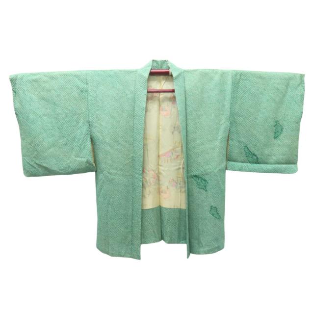 中古 羽織 総絞り 正絹(金銀糸除く) グリーン 羽織紐付き 和装 呉服 