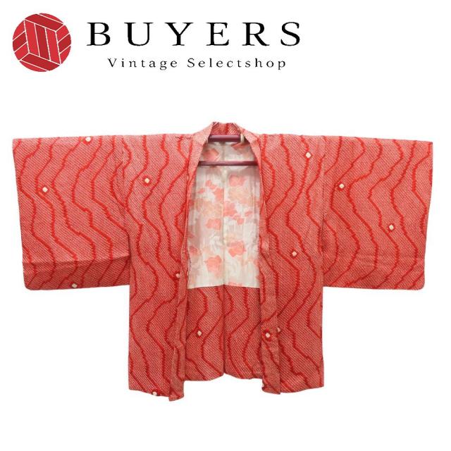 中古 羽織 羽織紐つき 総絞り 正絹(金銀糸除く) ポリエステル 赤 和装 呉服 和服 きもの レディース 女性
