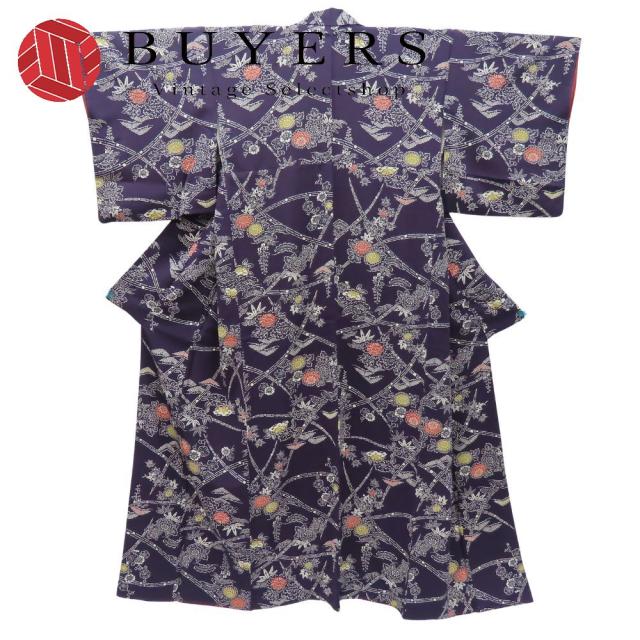 平和屋着物＊夏物 小紋 絽 色紙重ね枝葉文 洗える着物 BAAU3467hj