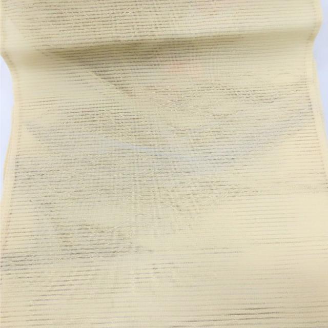 中古 名古屋帯 京袋 八寸 川島織物 ポリエステル アイボリー ピンク系