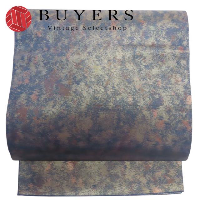 中古 袋帯 正絹(金銀糸除く) ネイビー系 ブラウン系 グレー系 オーロラ 引き箔 六通柄 リバーシブル 和装 呉服 和服 きもの レディース 女性