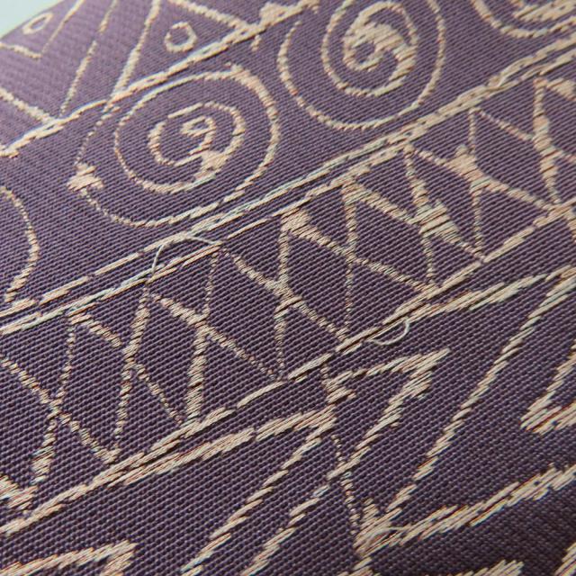 中古 袋帯 正絹(金銀糸除く) パープル系 ピンク 赤茶色 洒落帯 幾何学模様