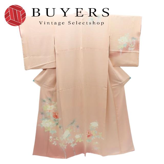 中古 訪問着・付下 正絹(金銀糸除く) サーモンピンク系 パステルカラー 上品 和装 呉服 和服 きもの レディース 女性
