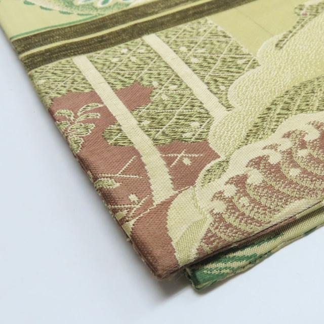 中古 名古屋帯 京袋 全通柄 正絹(金銀糸除く) ベージュ系 マルチカラー