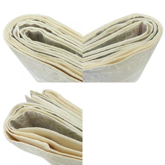 中古 袋帯 亀甲更紗紋 やまと 正絹(金銀糸除く) シルバー クリーム系
