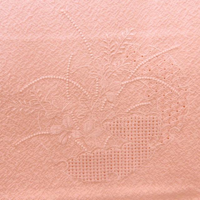 中古 色無地 附下 スワトウ刺繍 正絹 ピンク 和装 呉服 和服 きもの