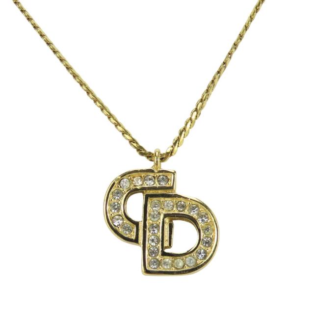 中古 クリスチャンディオール ネックレス メタル ラインストーン ゴールド CDロゴ メッキ アクセサリー レディース 女性 Christian Dior_1