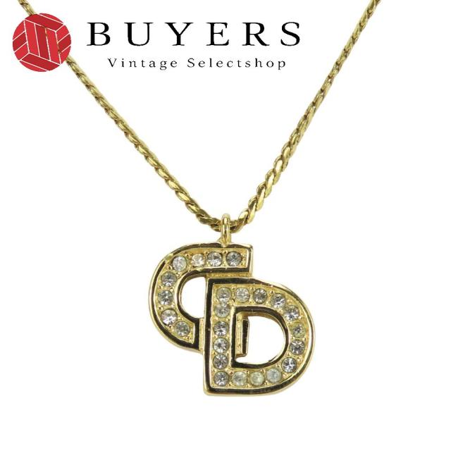 中古 クリスチャンディオール ネックレス メタル ラインストーン ゴールド CDロゴ メッキ アクセサリー レディース 女性 Christian Dior