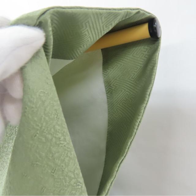 中古 色無地 風花 特殊堅牢染 正絹(金銀糸除く) カーキグリーン 地紋