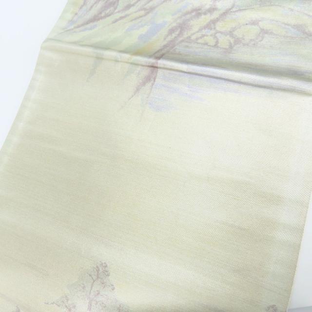 【中古】 袋帯 正絹(金銀糸除く) シルバー系 グリーン系 風景 お洒落 和装 呉服 和服 きもの レディース 女性 中古 袋帯 正絹(金銀糸除く) シルバー系 グリーン系 風景 お洒落 和装
