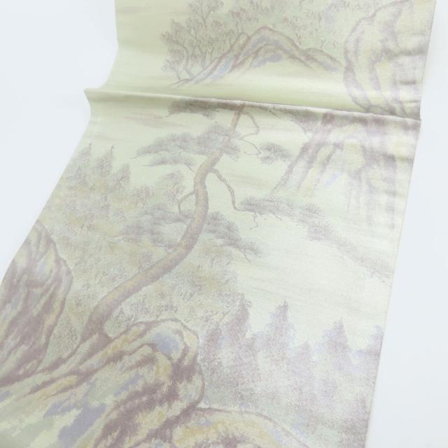 中古 袋帯 正絹(金銀糸除く) シルバー系 グリーン系 風景 お洒落 和装 呉服 和服 きもの レディース 女性_6