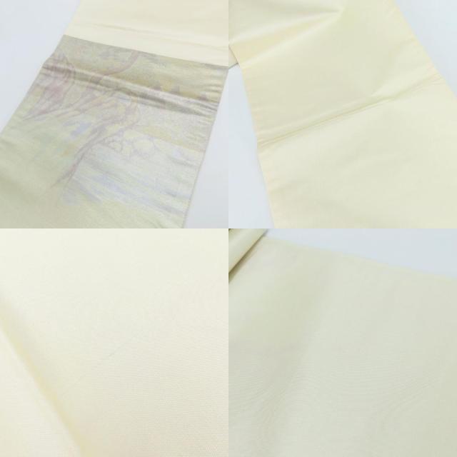 中古 袋帯 正絹(金銀糸除く) シルバー系 グリーン系 風景 お洒落 和装 呉服 和服 きもの レディース 女性 中古 袋帯 正絹(金銀糸除く) シルバー系 グリーン系 風景 お洒落 和装