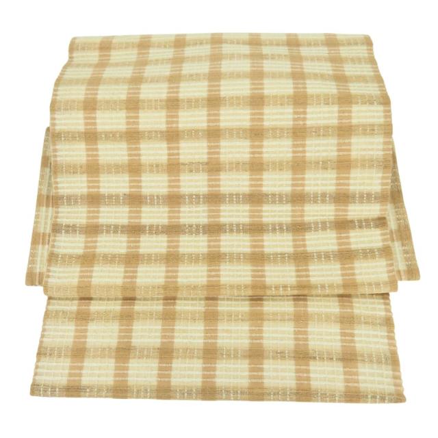 中古 その他帯 作り帯 軽装帯 正絹(金銀糸除く) ベージュ 格子チェック柄 野蚕糸 カジュアル 和装 呉服 和服 きもの レディース 女性 中古 その他帯 作り帯 軽装帯 正絹(金銀糸除く) ベージュ 格子チェック