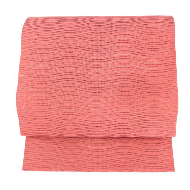 中古 名古屋帯 波筬織 絽 正絹(金銀糸除く) 銀糸 ピンク ホワイト シルバー 松葉仕立て 桐箱入り 夏物 和装 呉服 和服 きもの レディース 女性 中古 名古屋帯 波筬織 絽 正絹(金銀糸除く) 銀糸 ピンク ホワイト