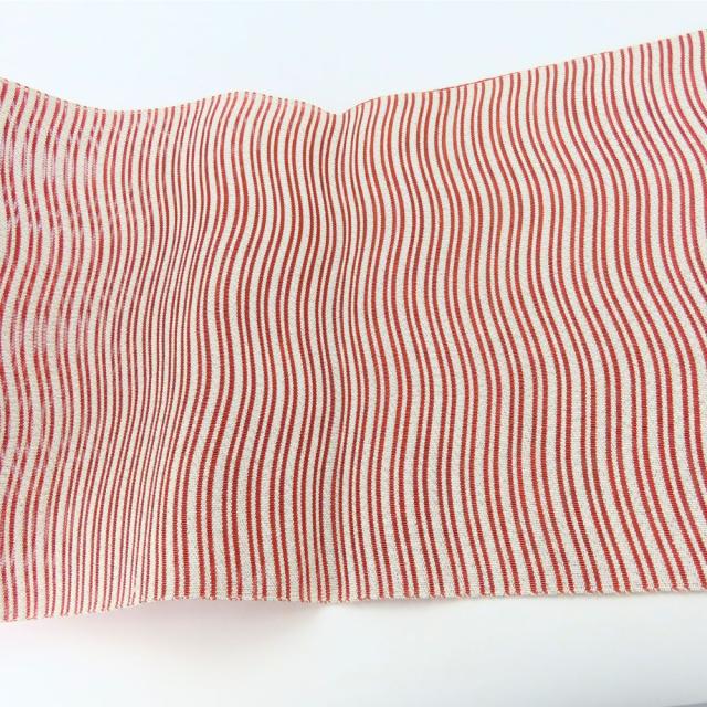 中古 名古屋帯 波筬織 絽 正絹(金銀糸除く) 銀糸 ピンク ホワイト