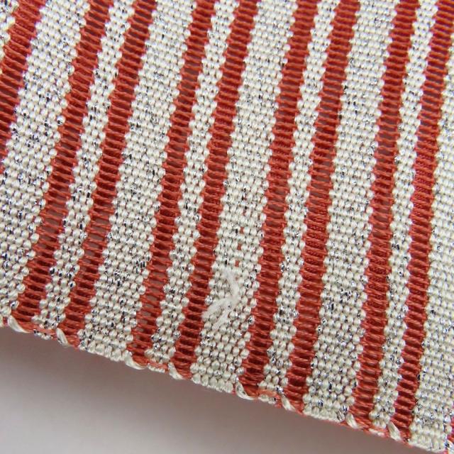 中古 名古屋帯 波筬織 絽 正絹(金銀糸除く) 銀糸 ピンク ホワイト