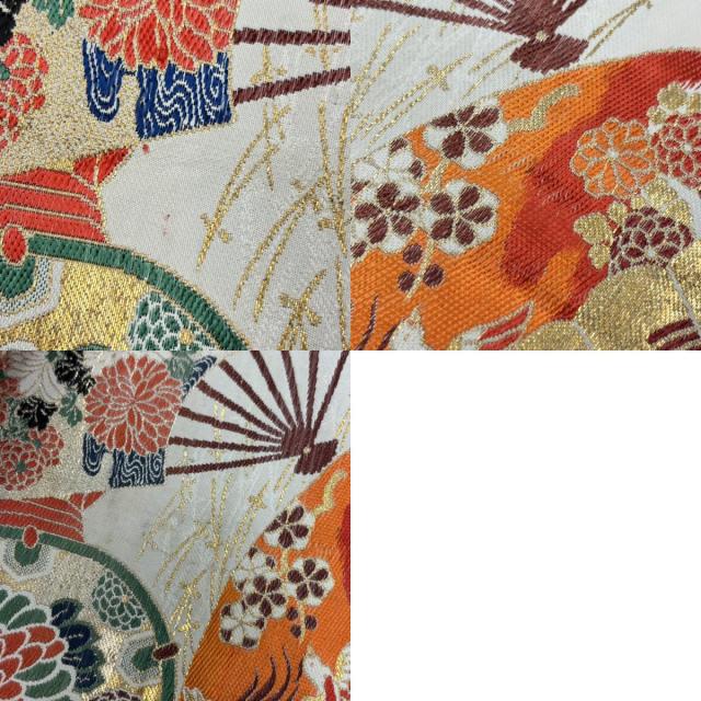 【中古】 袋帯 全通柄 正絹(金銀糸除く) アイボリー ゴールド マルチカラー 豪華 丸帯 両面 和装 呉服 和服 きもの レディース 女性 楽天市場】【中古】 袋帯 全通柄 正絹(金銀糸除く) アイボリー