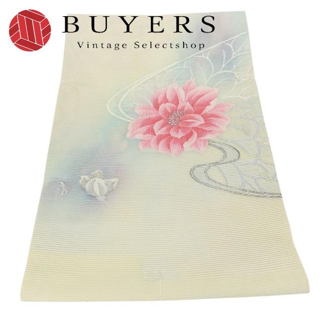 中古 名古屋帯 しつけ糸あり 正絹(金銀糸除く) 銀糸 アイボリー系 ピンク パステルカラー ぼかし 夏物 平仕立て 和装 呉服 和服 きもの レディース 女性