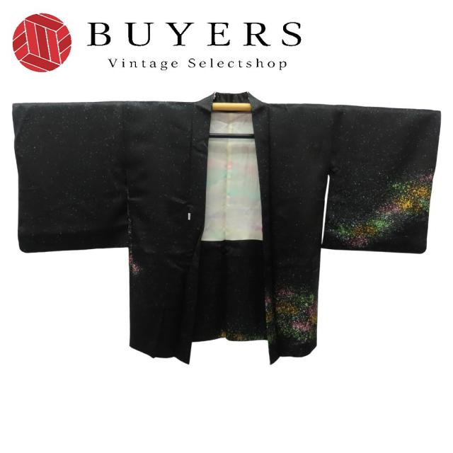 中古 羽織 正絹 ブラック 羽織紐付き 和装 呉服 和服 きもの レディース 女性