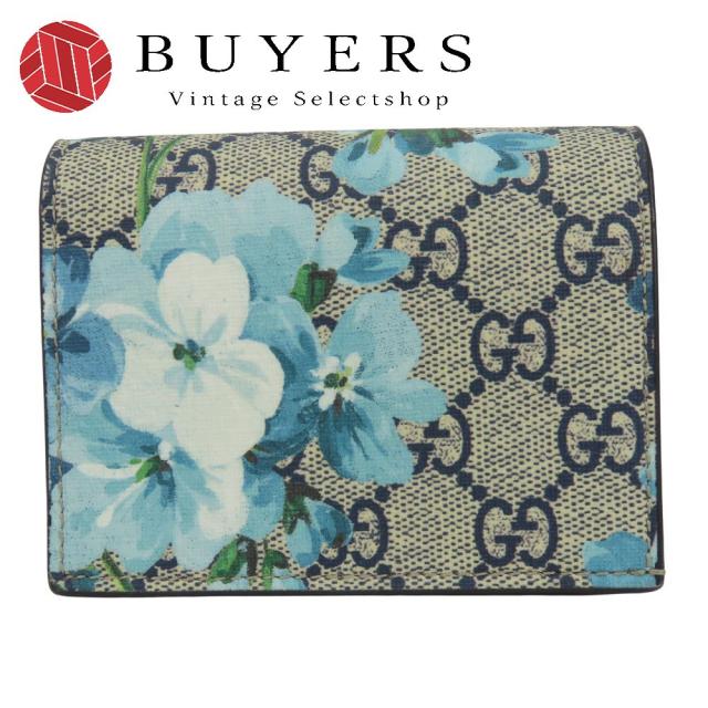 中古 グッチ 二つ折り財布 546372 ブルームス フラワープリント GGスプリームキャンバス ブルー系 ベージュ コンパクトウォレット 小物 アウトレット レディース 女性 GUCCI