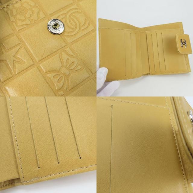 中古 シャネル 二つ折り財布 アイコン ラムスキン ベージュ ココマーク