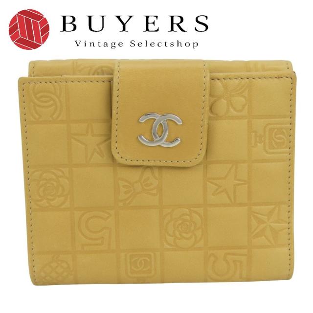 中古 シャネル 二つ折り財布 アイコン ラムスキン ベージュ ココマーク 9番台 レディース 女性 CHANEL