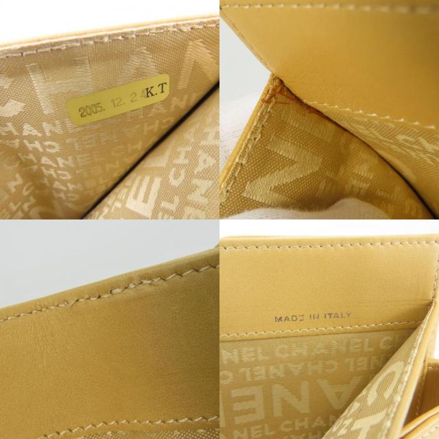 中古 シャネル 二つ折り財布 アイコン ラムスキン ベージュ ココマーク