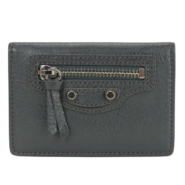 中古 バレンシアガ 三つ折り財布 477455 クラシック レザー グレー コンパクトウォレット 小銭入れ付き レディース 女性 BALENCIAGA_1