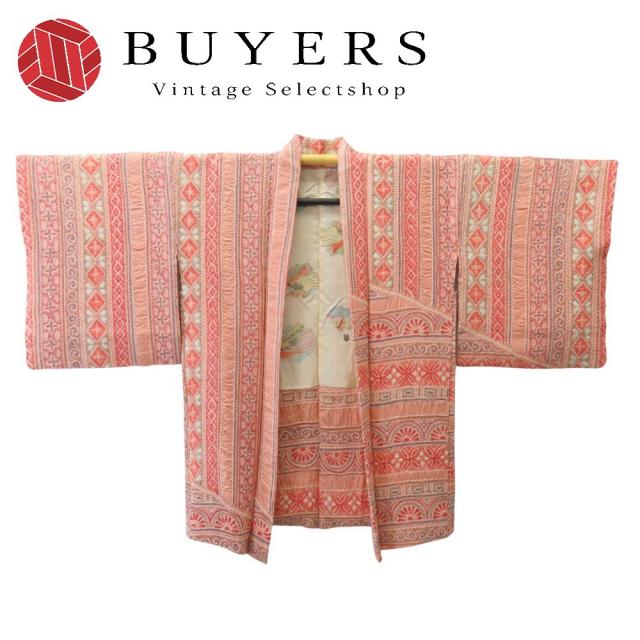 中古 羽織 正絹(金銀糸除く) ピンク系 絞り モダン 羽織紐付き 和装 呉服 和服 きもの レディース 女性