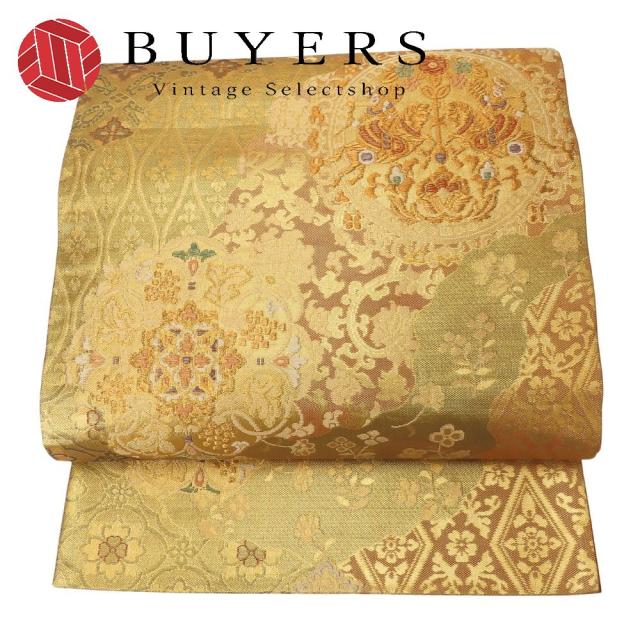 中古 袋帯 正絹(金銀糸除く) 金銀糸 ゴールド オレンジ系 マルチカラー フォーマル 和装 呉服 和服 きもの レディース 女性