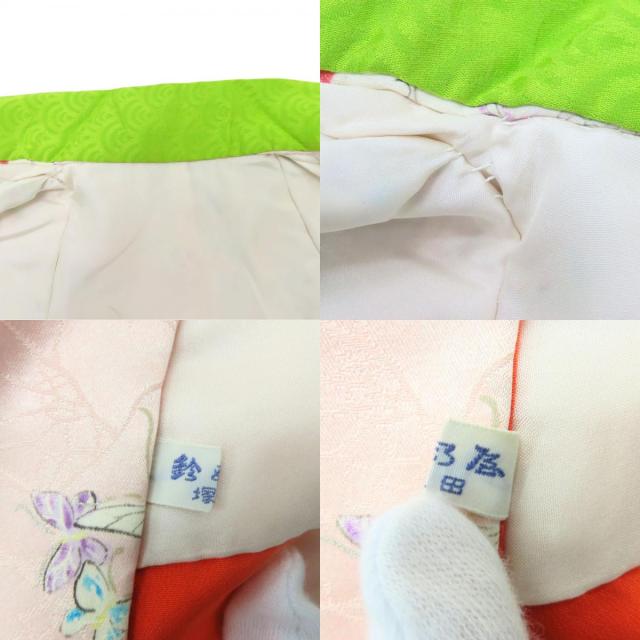 中古 子供着物 七五三 正絹 着丈約123cm 裄丈約45cm ピンク系 シルバー マルチカラー 女の子 重ね襟付き 和装 呉服 和服 きもの_8