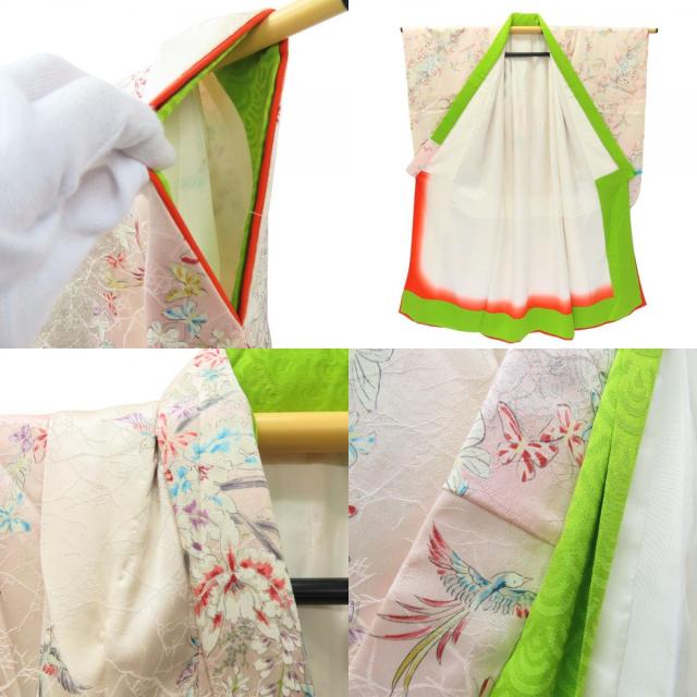 中古 子供着物 七五三 正絹 着丈約123cm 裄丈約45cm ピンク系 シルバー マルチカラー 女の子 重ね襟付き 和装 呉服 和服 きもの_6