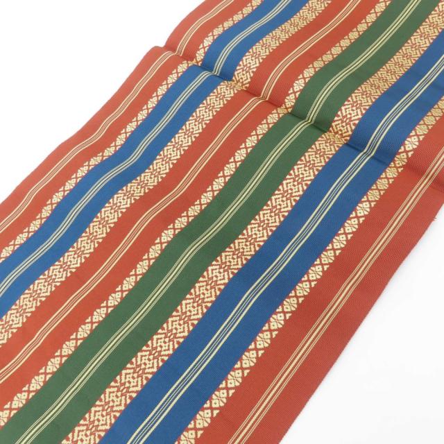 中古 名古屋帯 八寸 正絹(金銀糸除く) ブラウン ゴールド マルチカラー