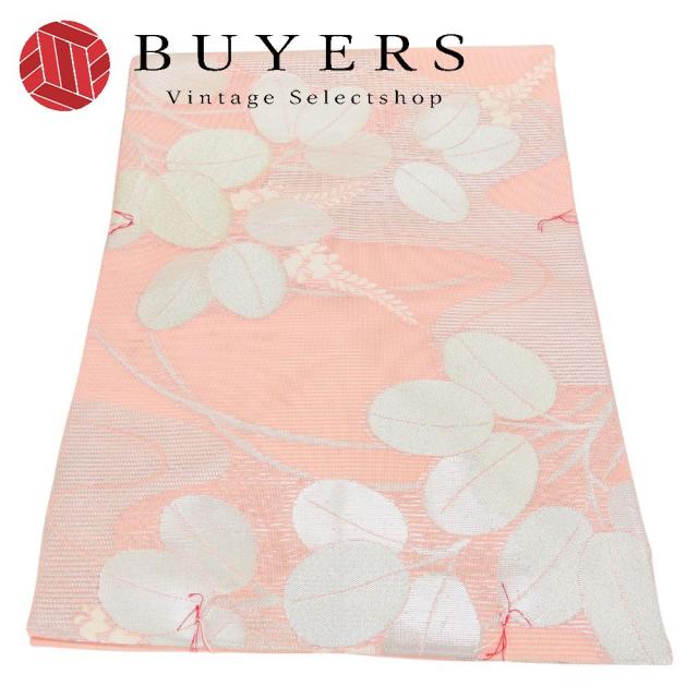 中古 名古屋帯 夏物 しつけ糸あり 絽 正絹(金銀糸除く) ピンク系 草花柄 お洒落 しつけ糸あり 和装 呉服 和服 きもの レディース 女性