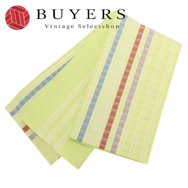 中古 半幅帯 正絹(金銀糸除く) イエロー系 マルチカラー 縦縞柄 和装 呉服 和服 きもの レディース 女性